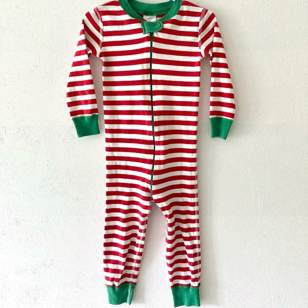 Hanna Andersson Red and White Striped Zip Pajamas In Organic Cotton Size 3